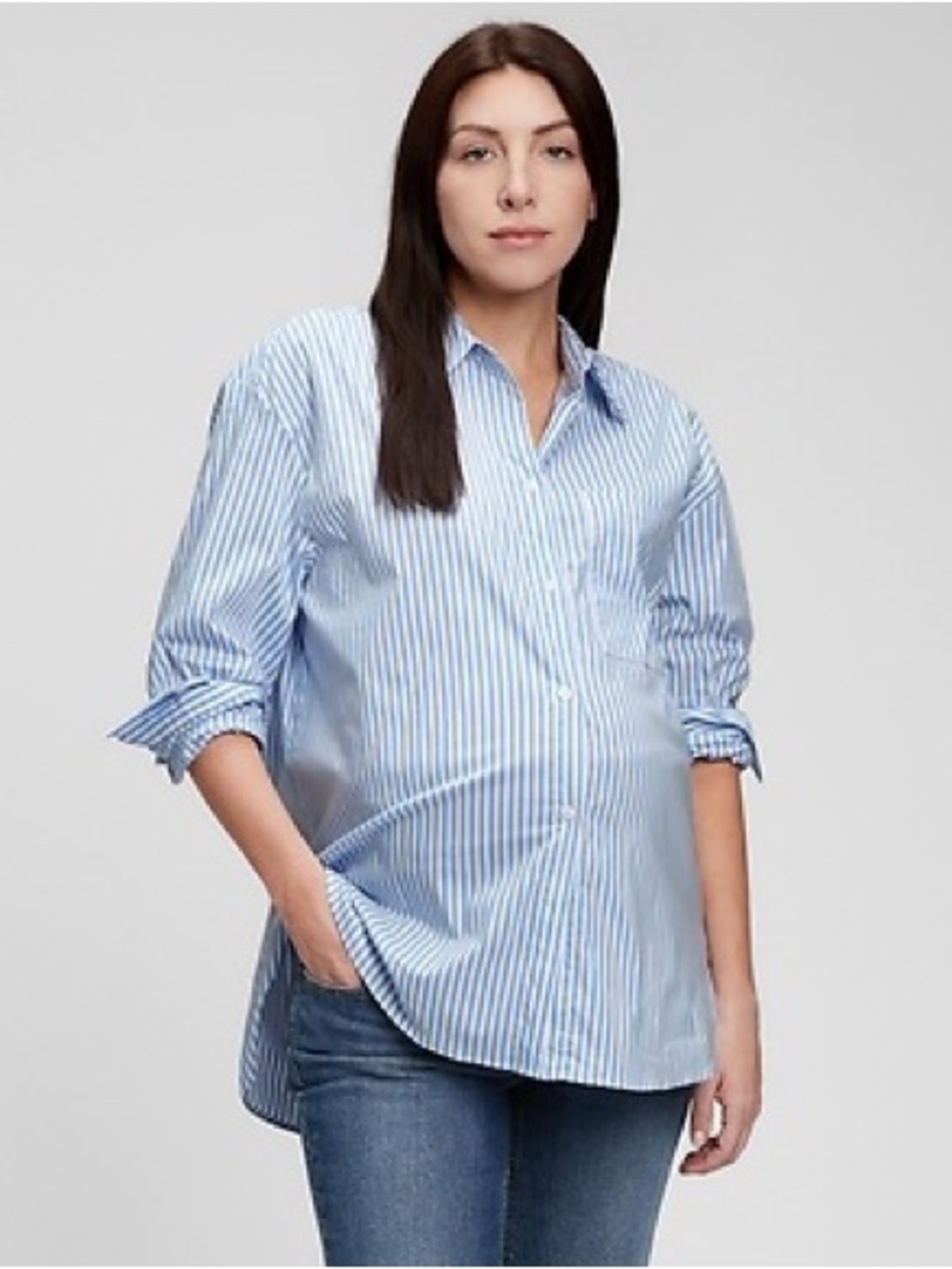 GAP Maternity Light Blue & White Striped Button-Front Tunic